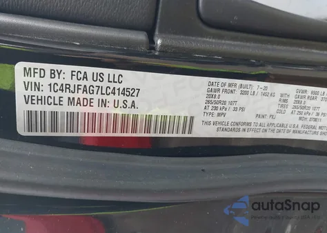 2020 Jeep Grand Cherokee Altitude 4X4 from USA, damaged, VIN 1C4RJFAG7LC414527